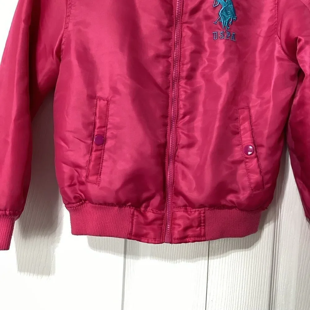 U.S. Polo ASSN Girls Barbie Pink Puffer Bomber Jacket Coat M